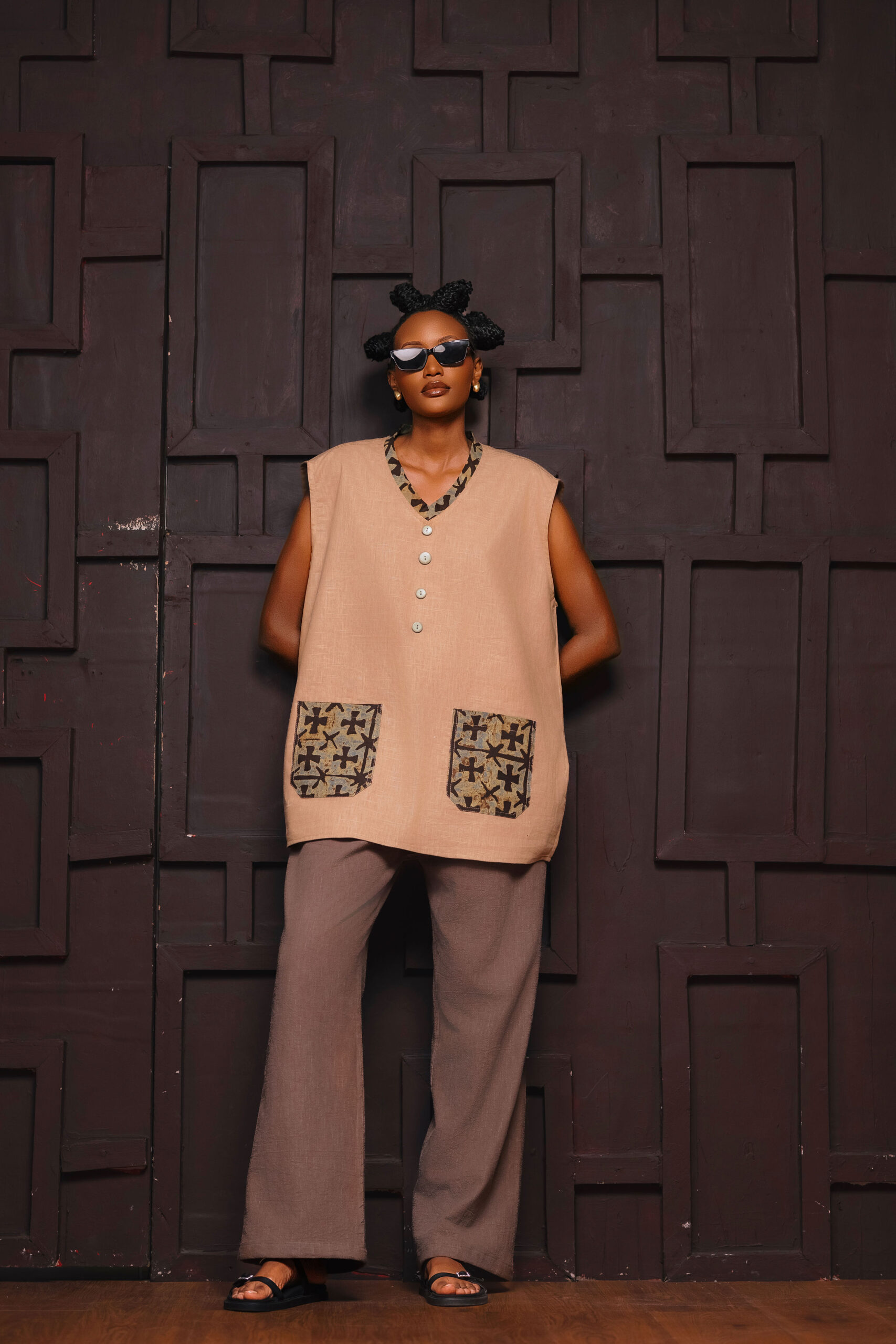 Tan Linen Summer Vest (full outfit)